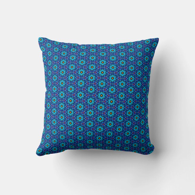 Cerulean and orange flowers in a Purple bk Cushion (Back)