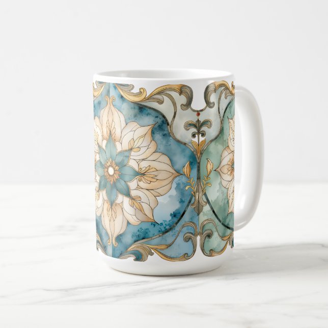 Cerulean Bloom Tapestry Mug (Front Right)