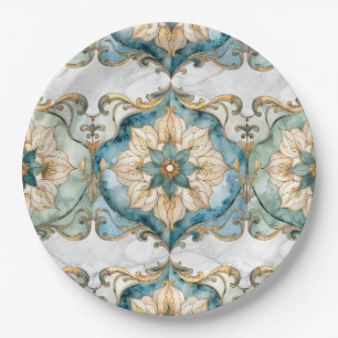 Cerulean Bloom Tapestry Party Paper Plates