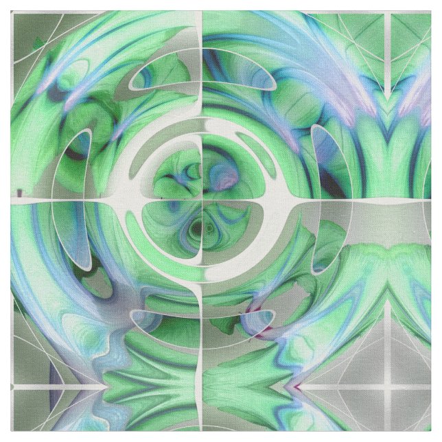 Cerulean Blue and Jade Abstract Collage Fabric (Close Up)