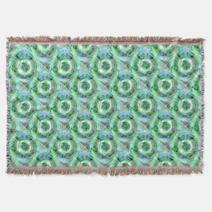 Cerulean Blue and Jade Abstract Collage Throw Blanket