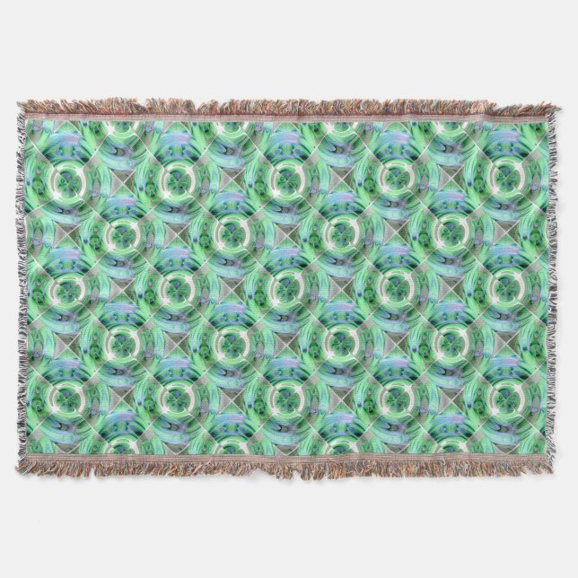 Cerulean Blue and Jade Abstract Collage Throw Blanket (Front)