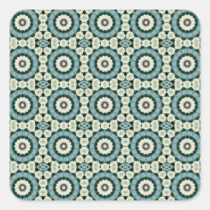 Cerulean Blue and Jungle Green Tiled Pattern Square Sticker