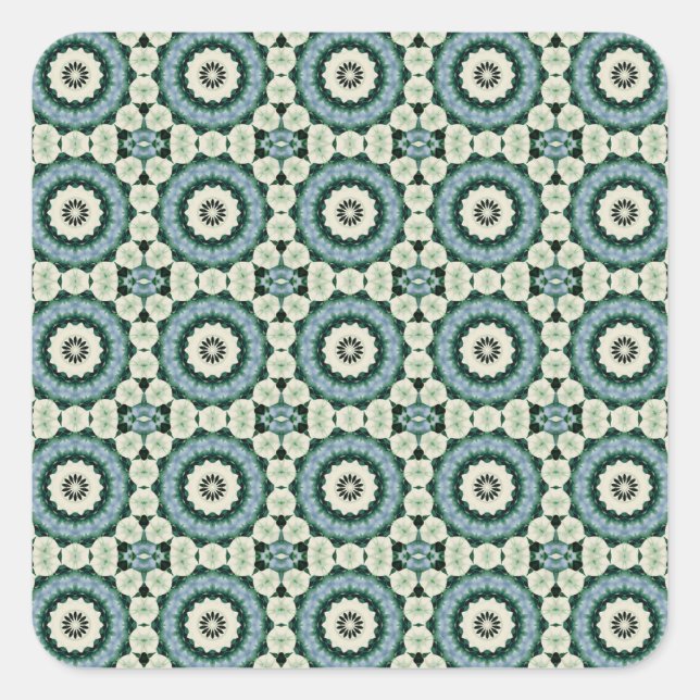 Cerulean Blue and Jungle Green Tiled Pattern Square Sticker (Front)