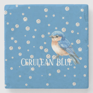 Cerulean Blue Bird Faux Diamonds Stone Coaster