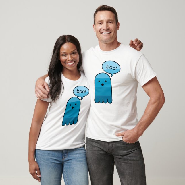 Cerulean Blue Boo Ghost Halloween T-Shirt (Unisex)