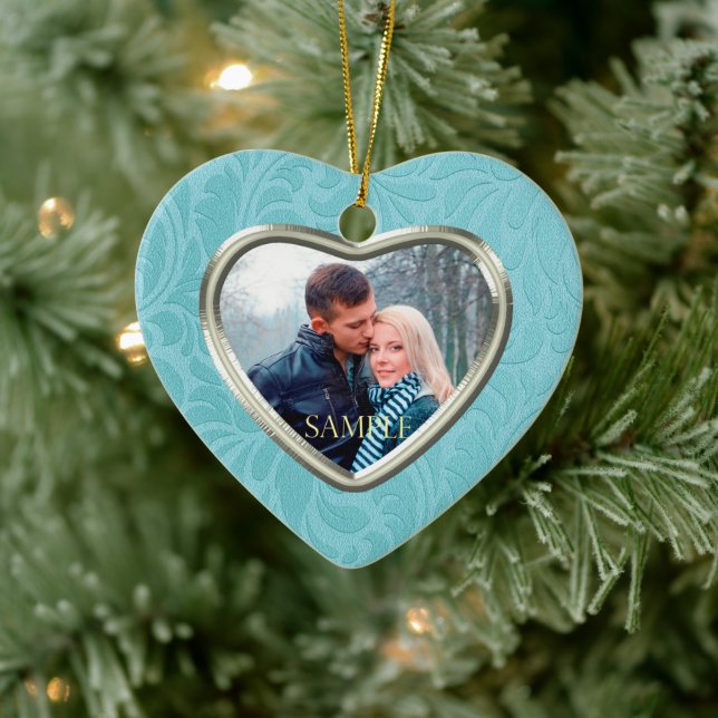 Cerulean Blue Brocade Keepsake Template Ceramic Tree Decoration (Tree)