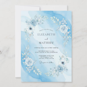 Cerulean Blue Serene Watercolor Wedding Invitation