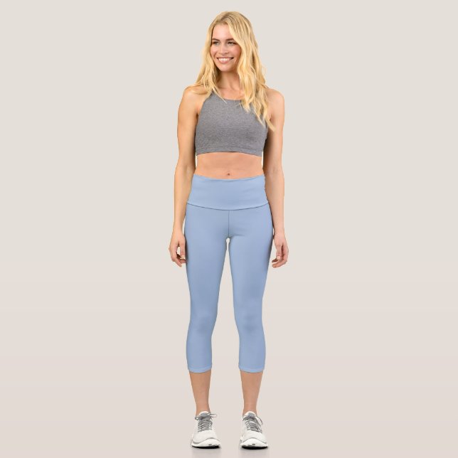 Cerulean blue Solid Colour Capri Leggings (Front)