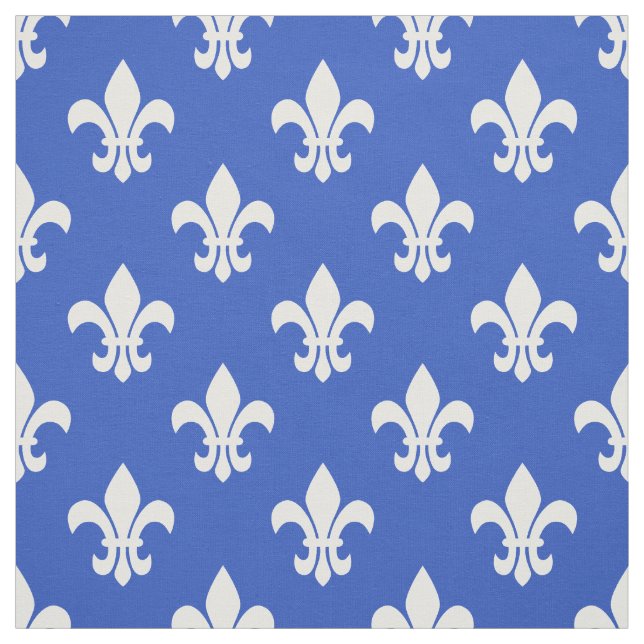 Cerulean Blue, White Fleur De Lis Pattern Fabric (Swatch)