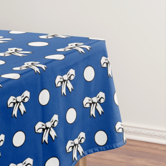 Cerulean Blue with White Polka Dots Cartoon Bows Tablecloth (In Situ)