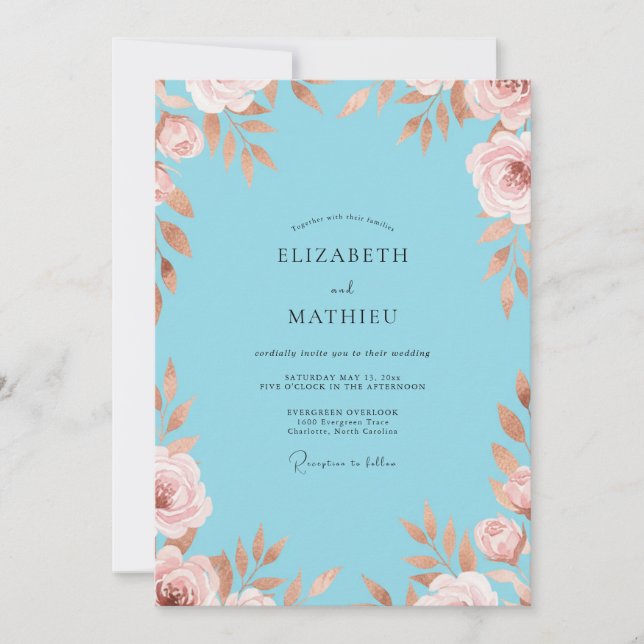 Cerulean Blush Foliage Eucalyptus Wedding Invitation (Front)
