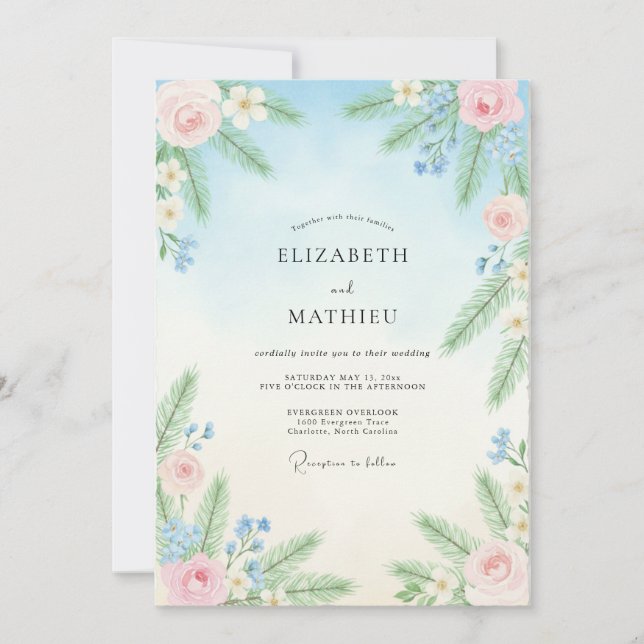 Cerulean Blush Peony Wedding Invitation (Front)
