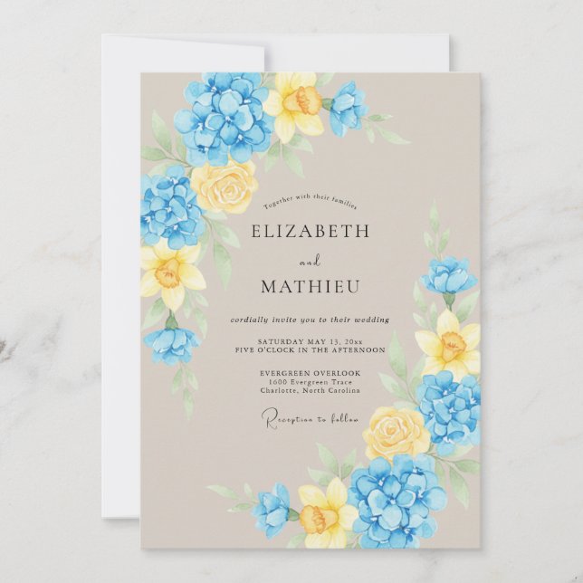 Cerulean Butter Peony Wedding Invitation (Front)