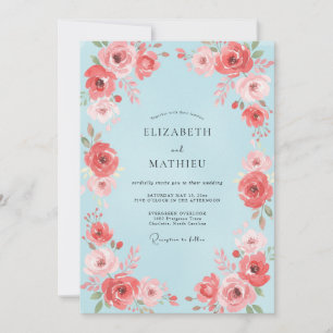 Cerulean Coral Petal Wedding Invitation