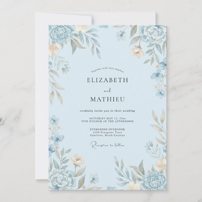 Cerulean Cream Painted Wedding Invitation (Front)