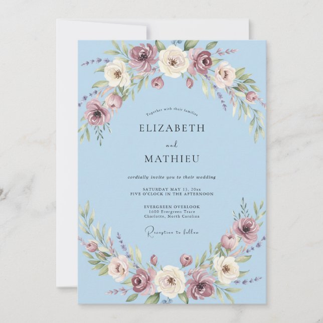 Cerulean Dainty Rose Wedding Invitation (Front)