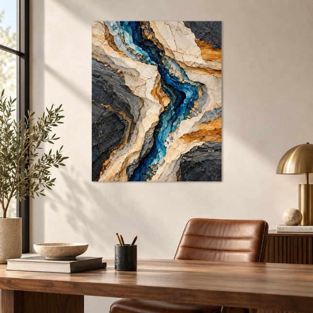 Cerulean Fault Line Art Print (Unframed paper art print. All texture effects are printed. Room styling props are not included.)