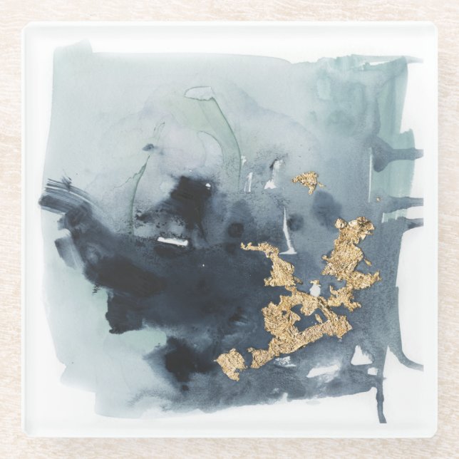 Cerulean & Gold Glass Coaster (Front)