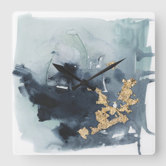 Cerulean & Gold Square Wall Clock (Front)