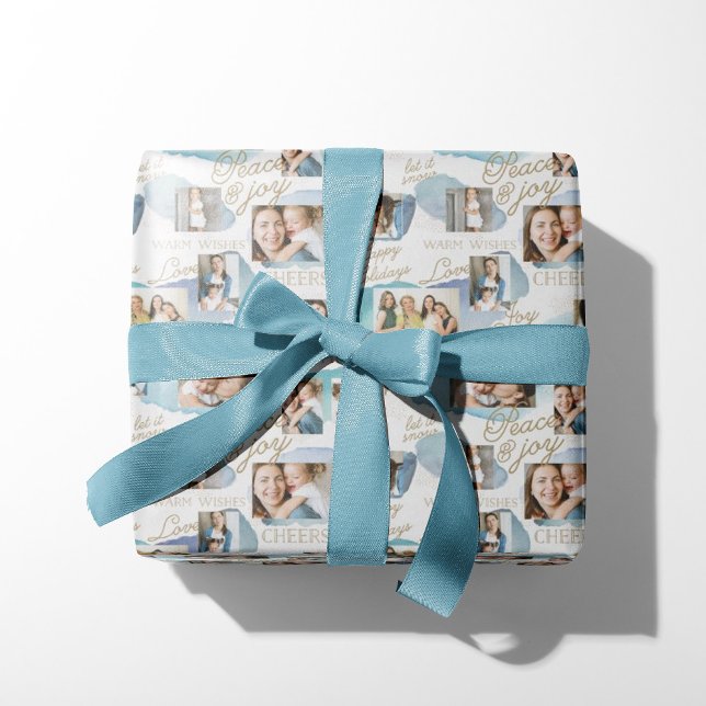 Cerulean Holiday 10 Photo Collage Wrapping Paper (Creator Uploaded)