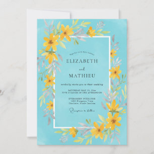 Cerulean Marigold Wildflower Wedding Invitation