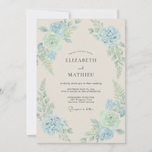 Cerulean Mint Hydrangea Eucalyptus Wedding Invitation