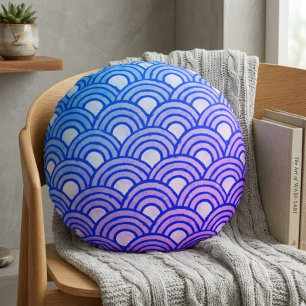 Cerulean Scales Gradient Round Pillow