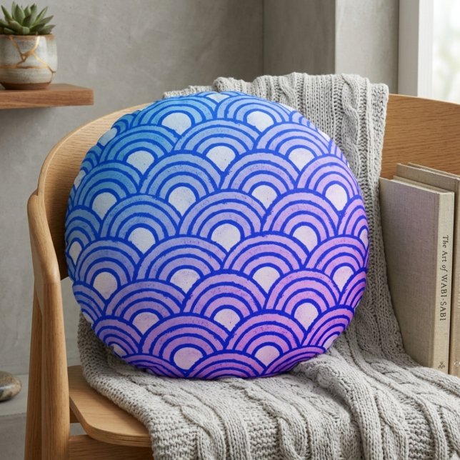 Cerulean Scales Gradient Round Pillow (Creator Uploaded)