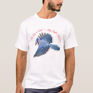 Cerulean Soar: Detailed Blue Jay in Flight T-Shirt