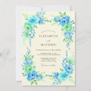 Cerulean Turquoise Petal Wedding Invitation