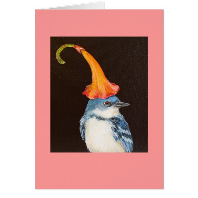 Cerulean warbler with trumpet flower card (Front)