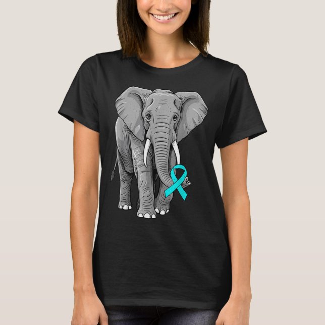 Cervical Cancer Awareness Elephant Ribbon Teal Men T-Shirt (Front)
