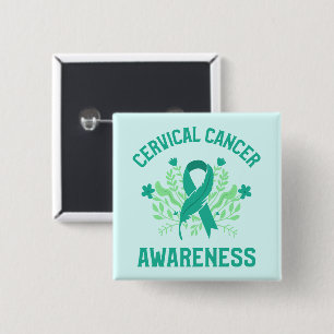 Cervical Cancer Awareness Floral Teal Ribbon 15 Cm Square Badge