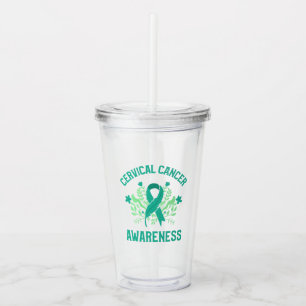 Cervical Cancer Awareness Floral Teal Ribbon Acrylic Tumbler