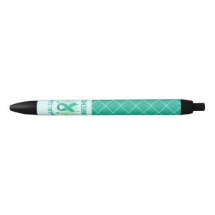Cervical Cancer Awareness Floral Teal Ribbon Black Ink Pen