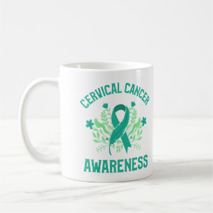 Cervical Cancer Awareness Floral Teal Ribbon Coffee Mug