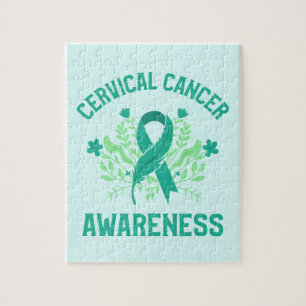 Cervical Cancer Awareness Floral Teal Ribbon Jigsaw Puzzle