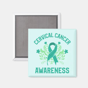 Cervical Cancer Awareness Floral Teal Ribbon Magnet