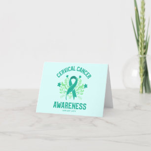 Cervical Cancer Awareness Floral Teal Ribbon Thank You Card