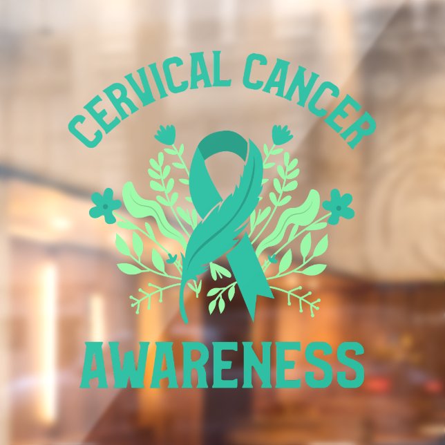 Cervical Cancer Awareness Floral Teal Ribbon Window Cling (Sheet 2)
