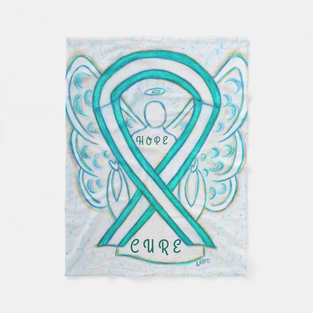 Cervical Cancer Awareness Ribbon Angel Blanket (Front)