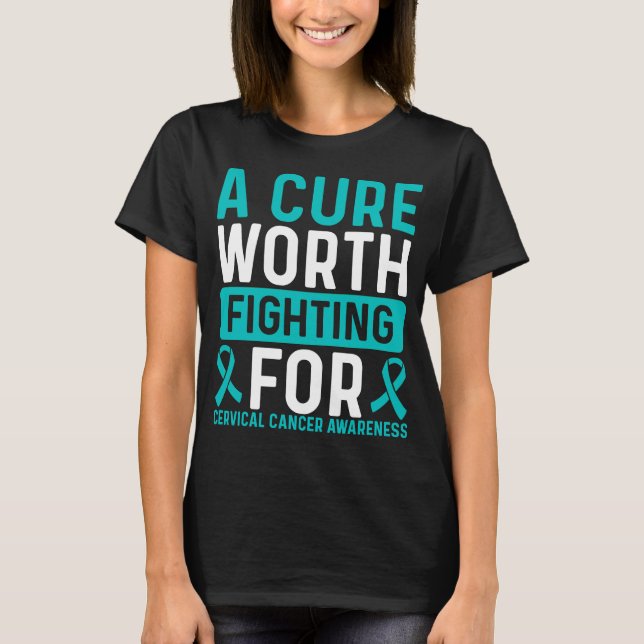 Cervical Cancer Awareness Ribbon Cure Survivor T-Shirt (Front)
