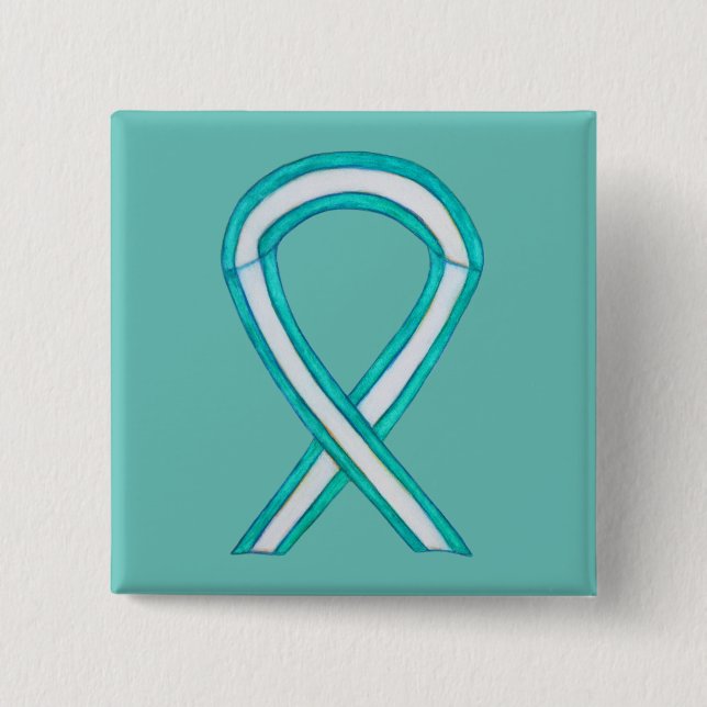 Cervical Cancer Awareness Ribbon Custom Button Pin (Front)