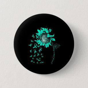 Cervical Cancer Awareness Sunflower Teal Ribbon  6 Cm Round Badge