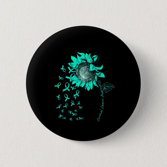 Cervical Cancer Awareness Sunflower Teal Ribbon  6 Cm Round Badge (Front)