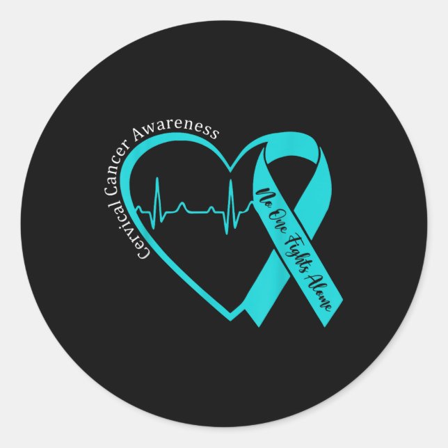 Cervical Cancer Awareness Support Heart Teal Men W Classic Round Sticker (Front)