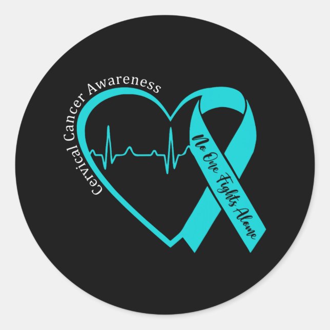 Cervical Cancer Awareness Support Heart Teal Men W Classic Round Sticker (Front)