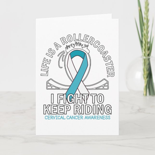 Cervical cancer awareness white teal ribbon card (Front)
