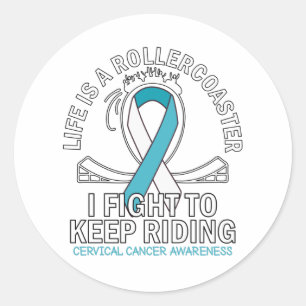 Cervical cancer awareness white teal ribbon classic round sticker